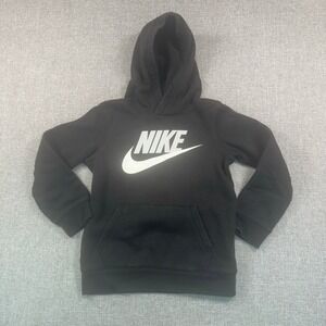 Nike Boys Sportswear Club Fleece Pullover Hoodie Black White Logo Size 6 5-6YRS